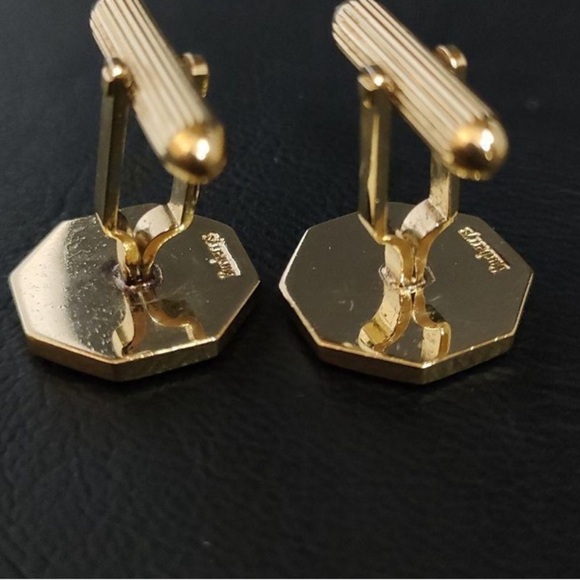 Burberry authentic cufflinks necktie pin blue gold plated octagon - Picture 10 of 12
